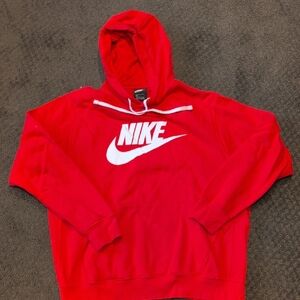 Nike Men's Red Hoodie with White Logo